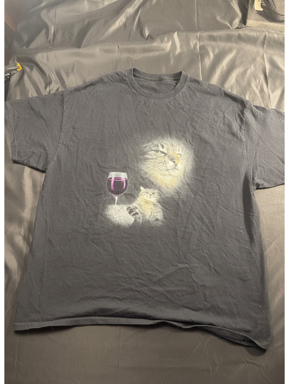 Black Graphic Cat and Wine Glass Men's T-Shirt